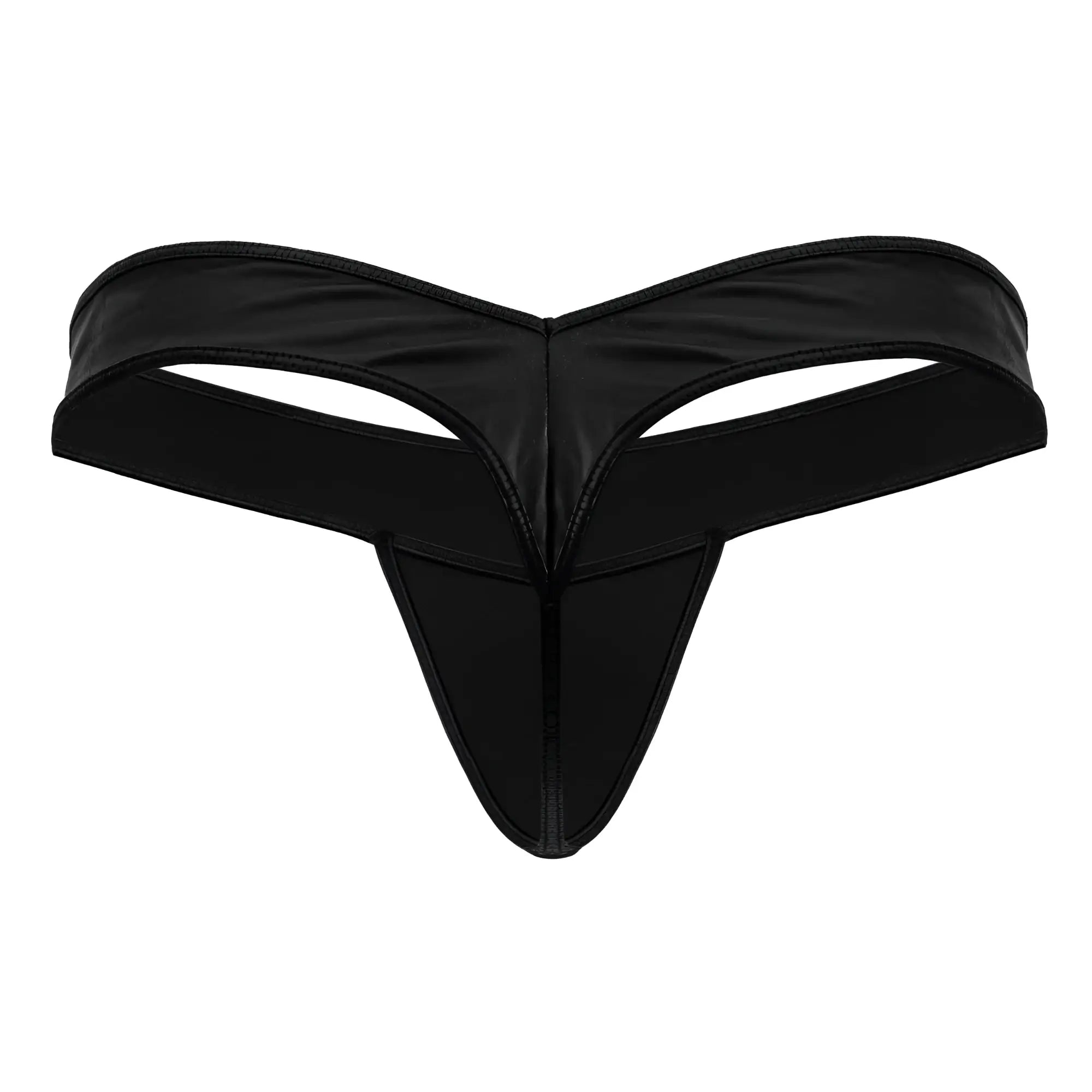 Black glossy latex thong candyman 99912 police thong with sleek form fitting design and reinforced stitching along edges