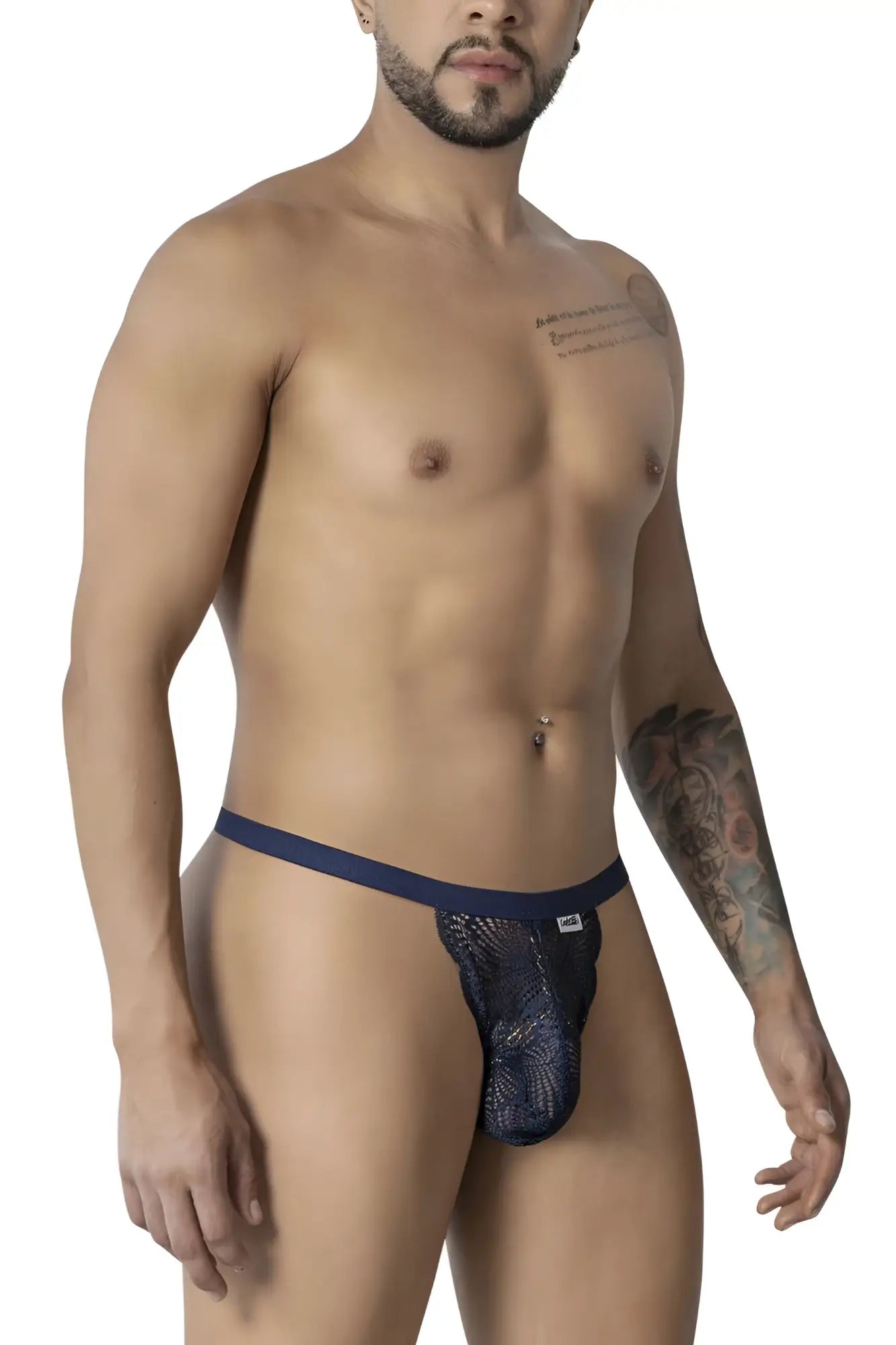 Navy blue mesh thong with solid waistband candyMan 99915 lace thong for comfortable stylish wear