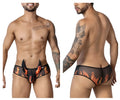 Black mesh briefs candyMan 99917 wicked trunks with orange and red flame design for bold underwear style