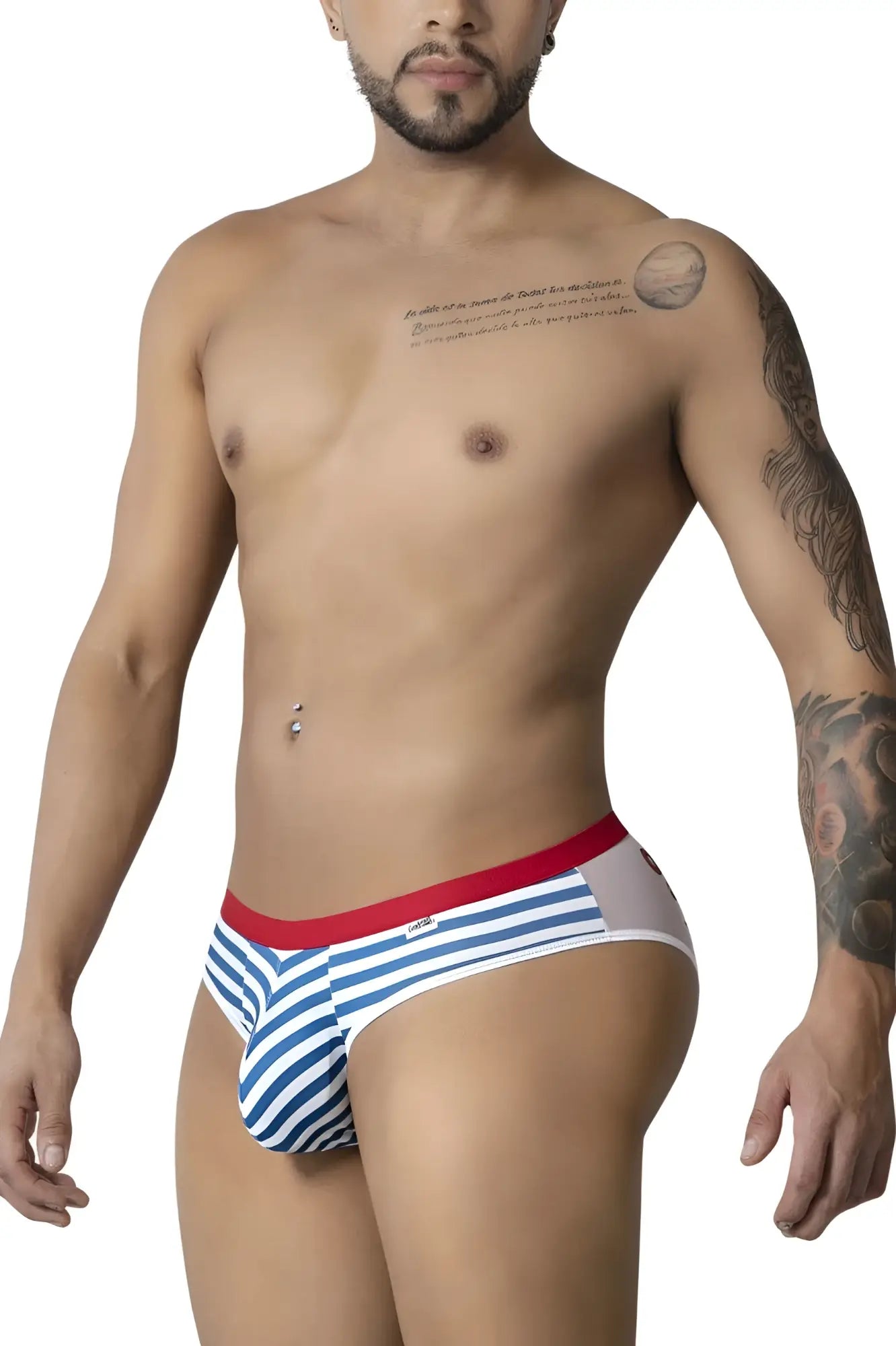 CandyMan 99918 sailor briefs blue-white striped men’s briefs with red waistband for comfortable everyday wear