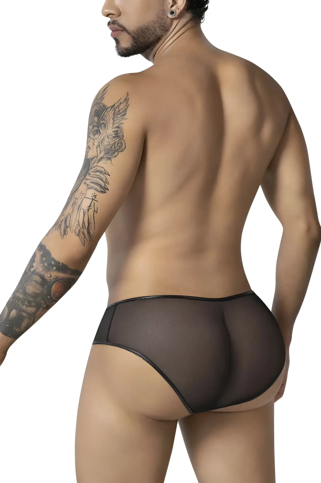 CandyMan 99919 tuxedo briefs in black and white featuring black sheer mesh and smooth opaque waistband