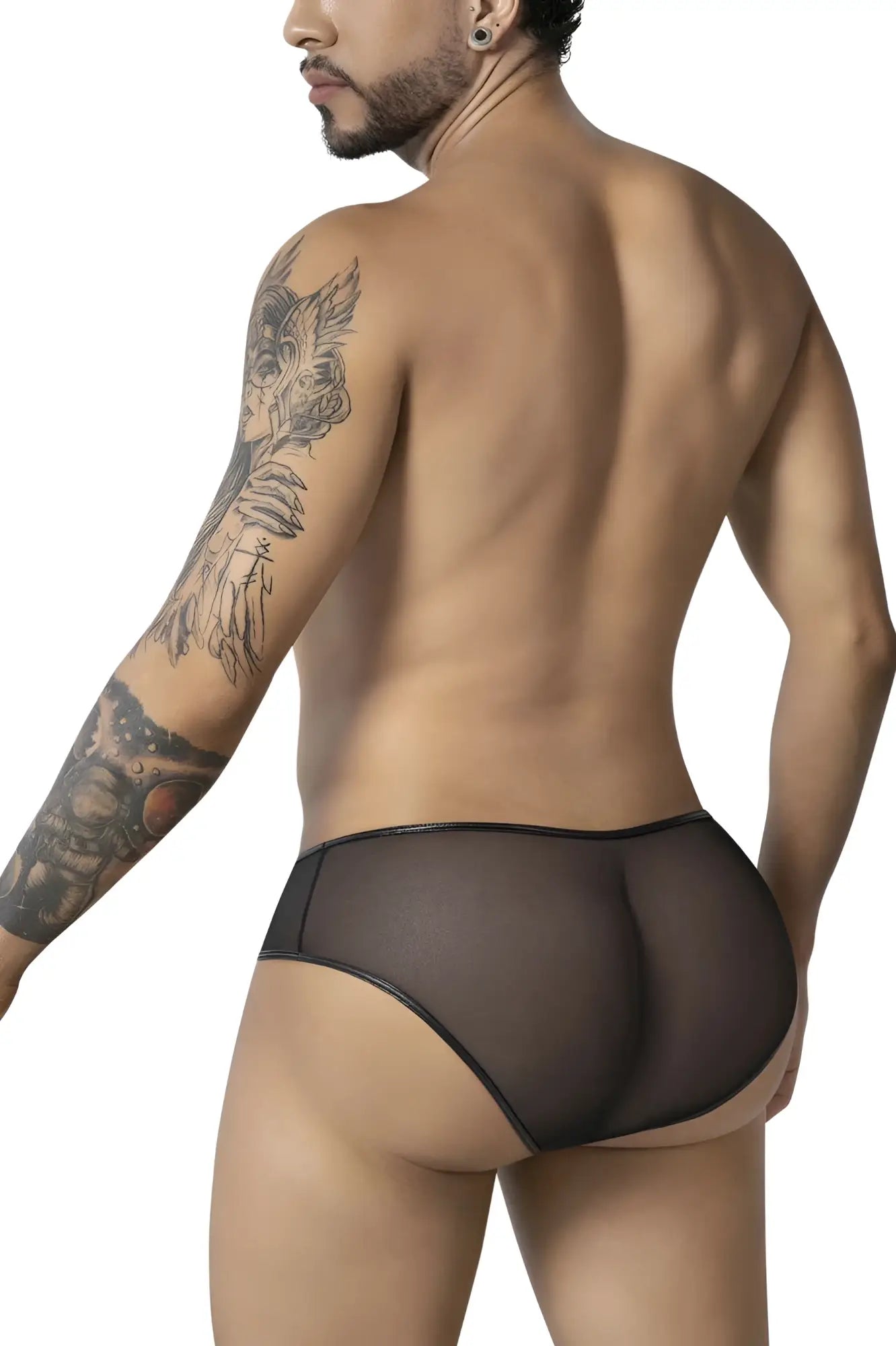 CandyMan 99919 tuxedo briefs in black and white featuring black sheer mesh and smooth opaque waistband