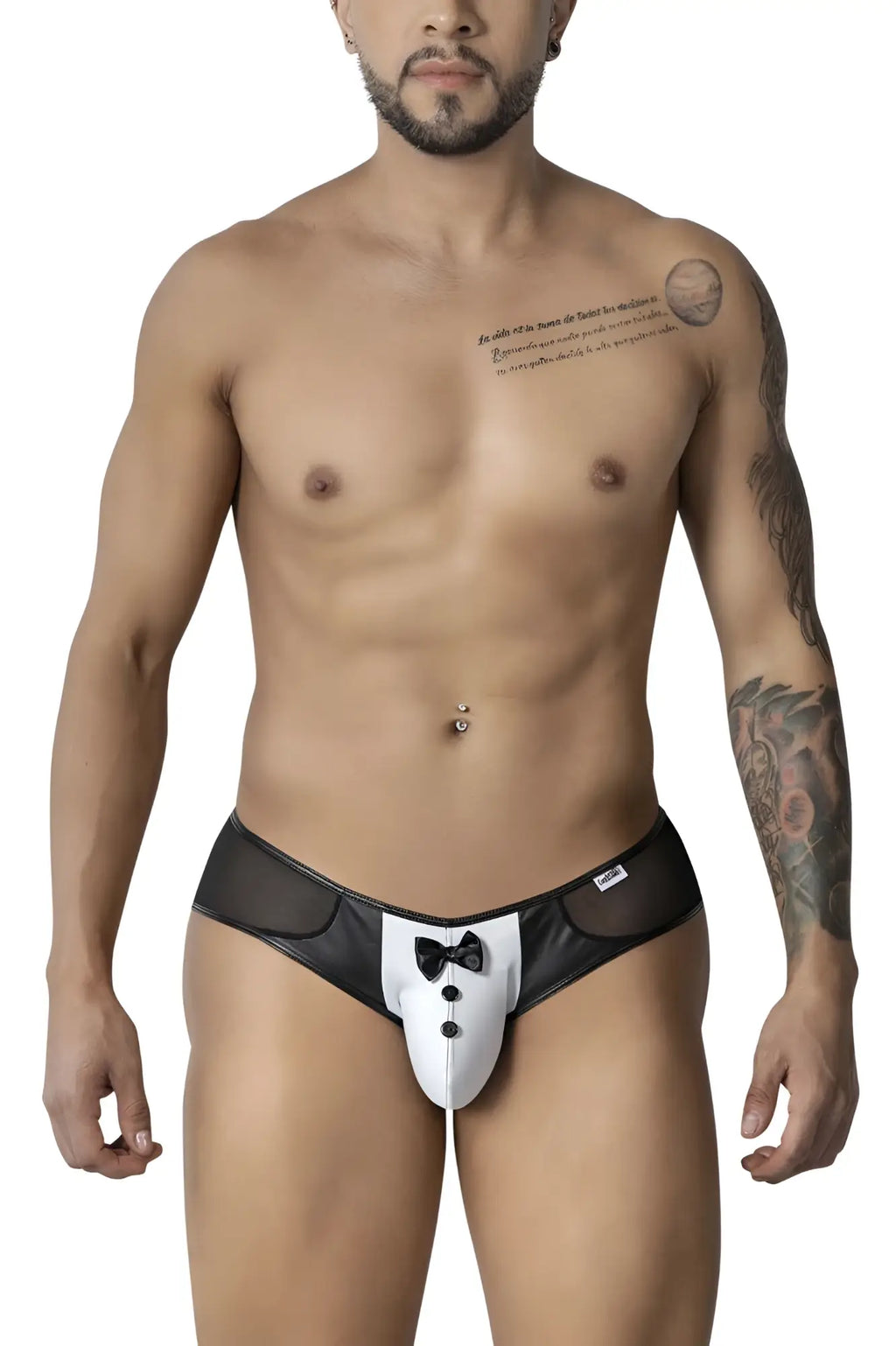 Candyman 99919 black and white tuxedo briefs with bow tie design feature a stylish mens underwear for special occasions