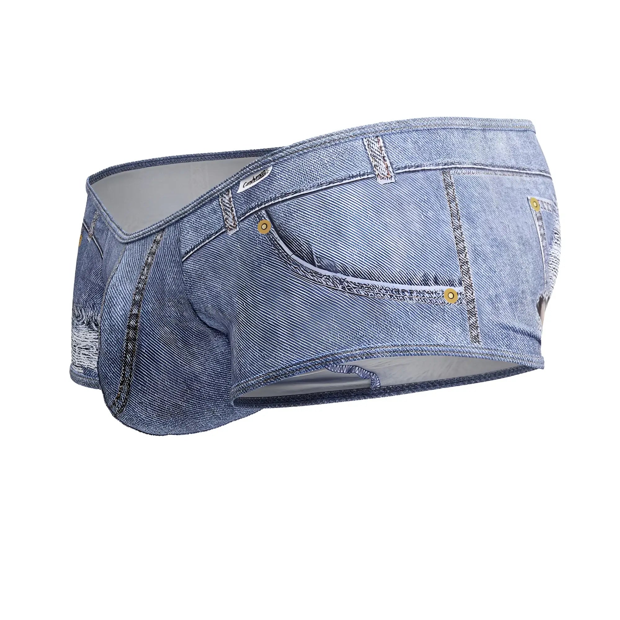 CandyMan 99921 cowboy trunks blue denim-style briefs with realistic jeans design gold-tone buttons and stitched seams