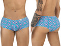 CandyMan 99922 trunks color printed blue men’s briefs in blue and pink geometric pattern with a bold modern design