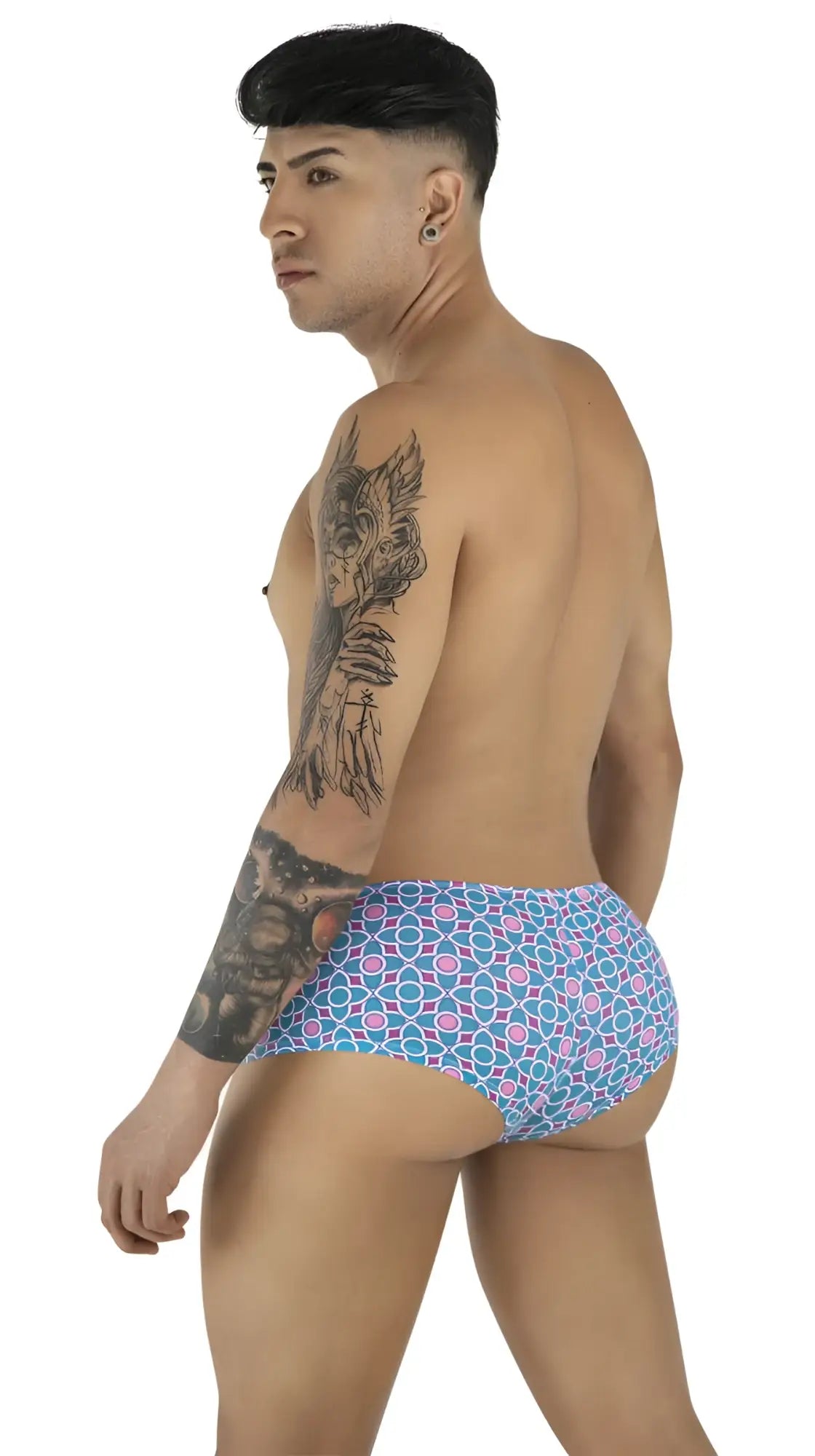 CandyMan 99922 trunks feature blue and pink geometric pattern swim trunks designed for comfortable beachwear
