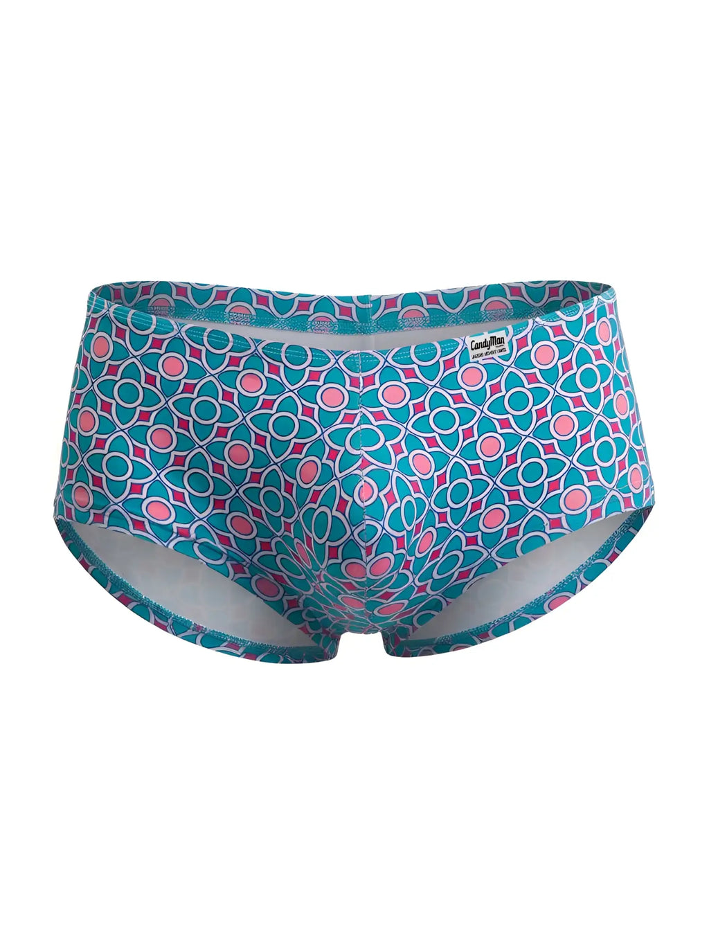 Women’s briefs candyMan 99922 trunks color printed blue with teal and pink geometric pattern and white trim