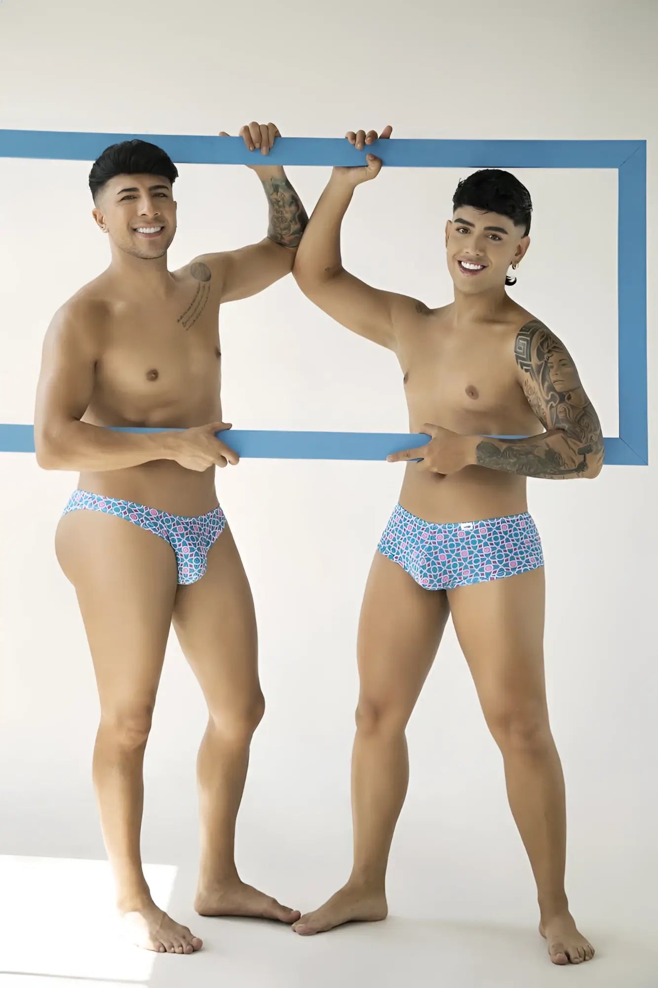 Blue and white patterned men’s briefs candyman 99922 trunks color printed blue made from soft breathable fabric