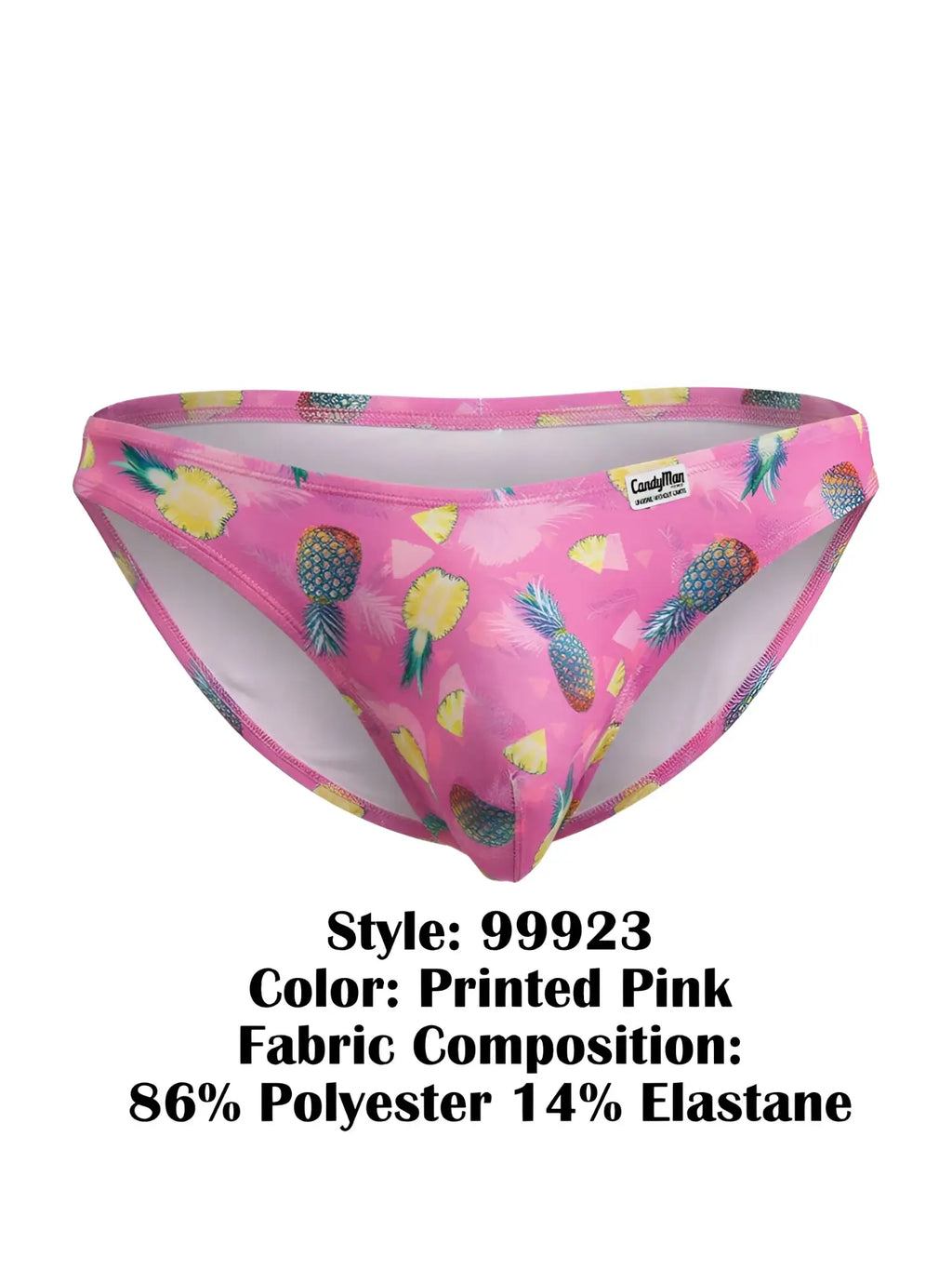 CandyMan 99923 bikini color printed pink briefs with pink pineapple print made of 86% polyester and 14% elastane