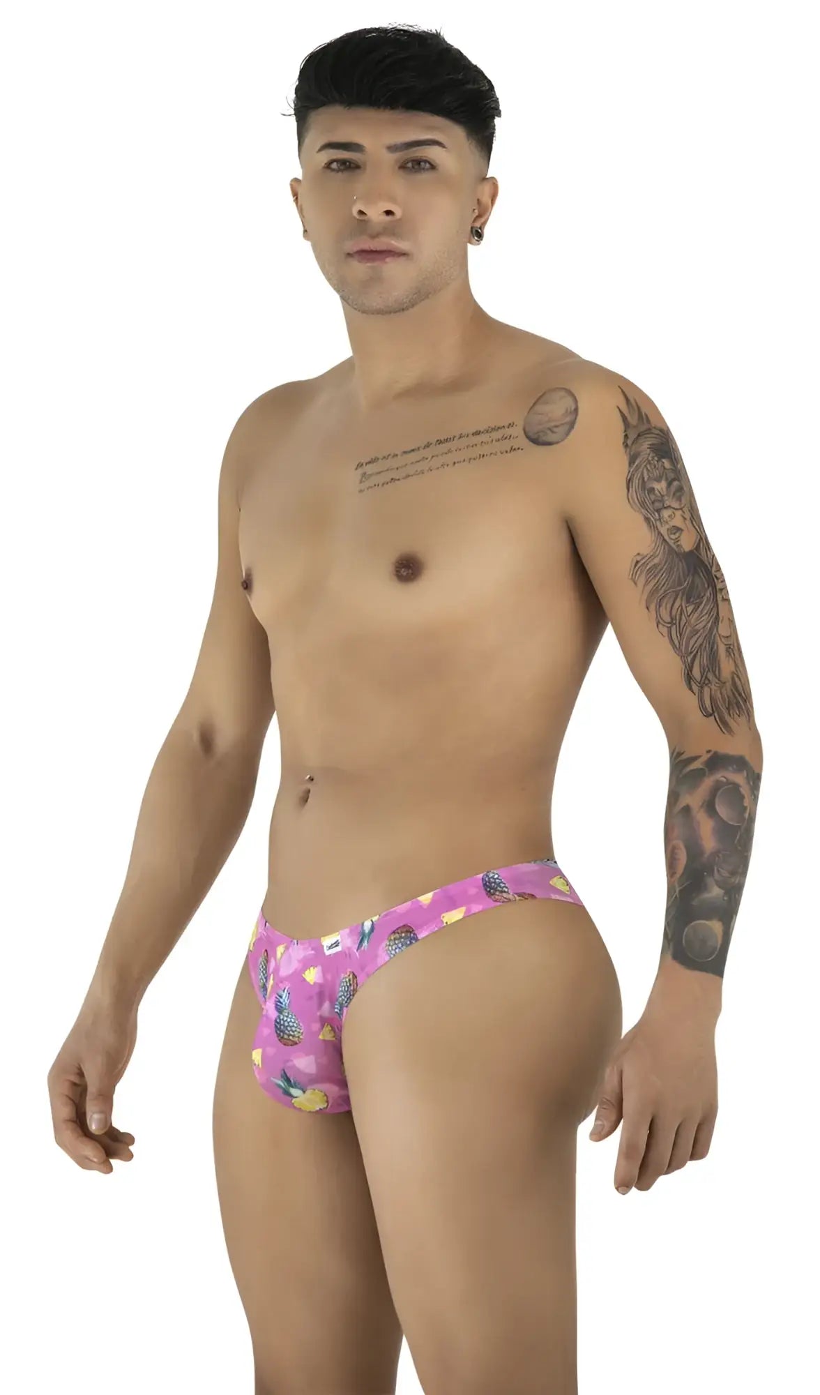 Pink pineapple-patterned men’s thong from candyman 99923 bikini color printed pink collection in soft fabric