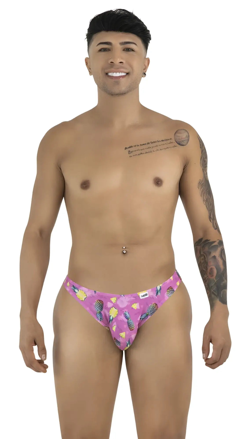 Candyman 99923 bikini color printed pink tropical briefs with yellow pineapples and green leaves pattern
