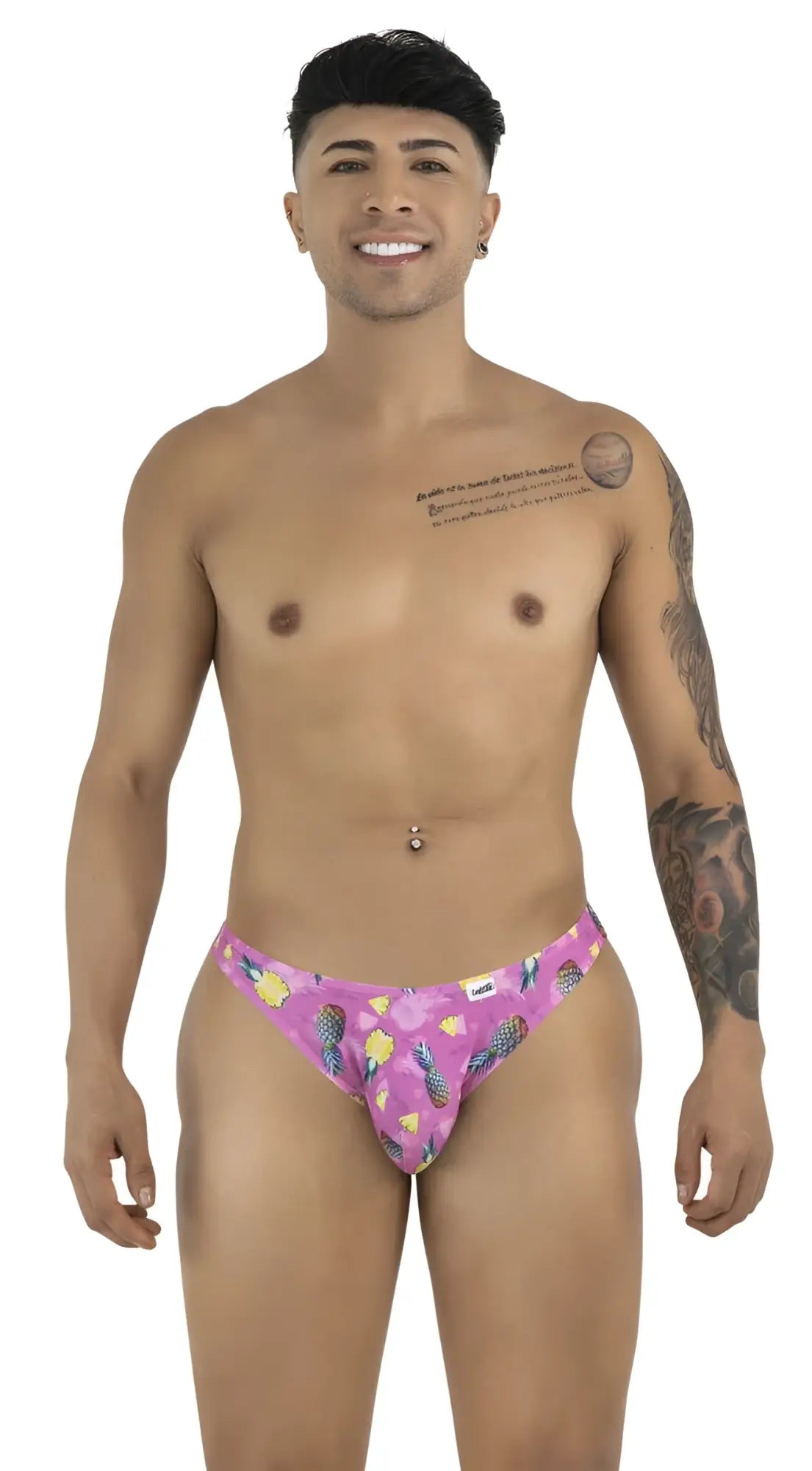 Candyman 99923 bikini color printed pink tropical briefs with yellow pineapples and green leaves pattern