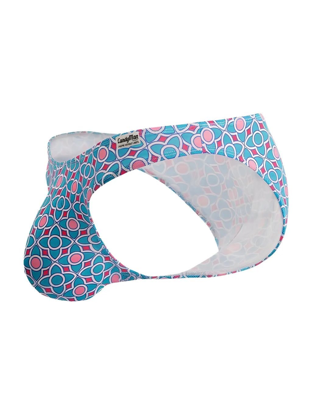 Candyman 99923 briefs in vibrant blue pink and white geometric pattern men’s printed briefs for everyday wear