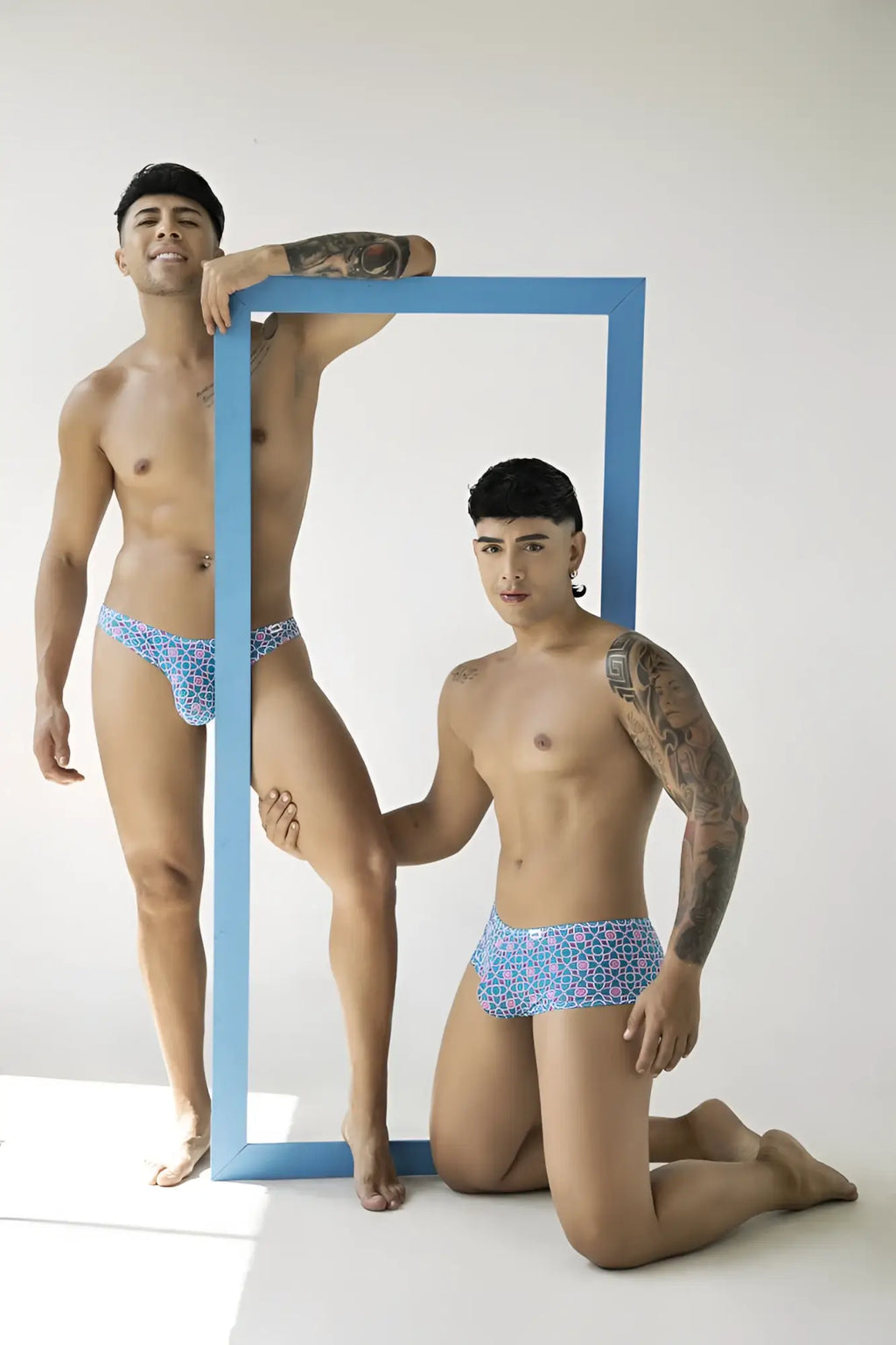 CandyMan 99923 briefs in blue with a printed geometric pattern designed for comfortable everyday wear