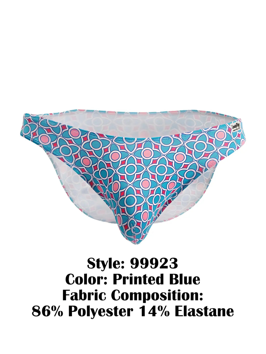 Printed blue candyMan 99923 briefs with pink and white geometric pattern made from polyester and elastane