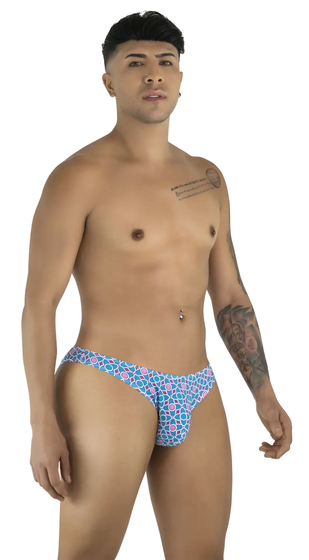 CandyMan 99923 briefs in blue with pink geometric printed pattern men’s underwear for everyday comfort