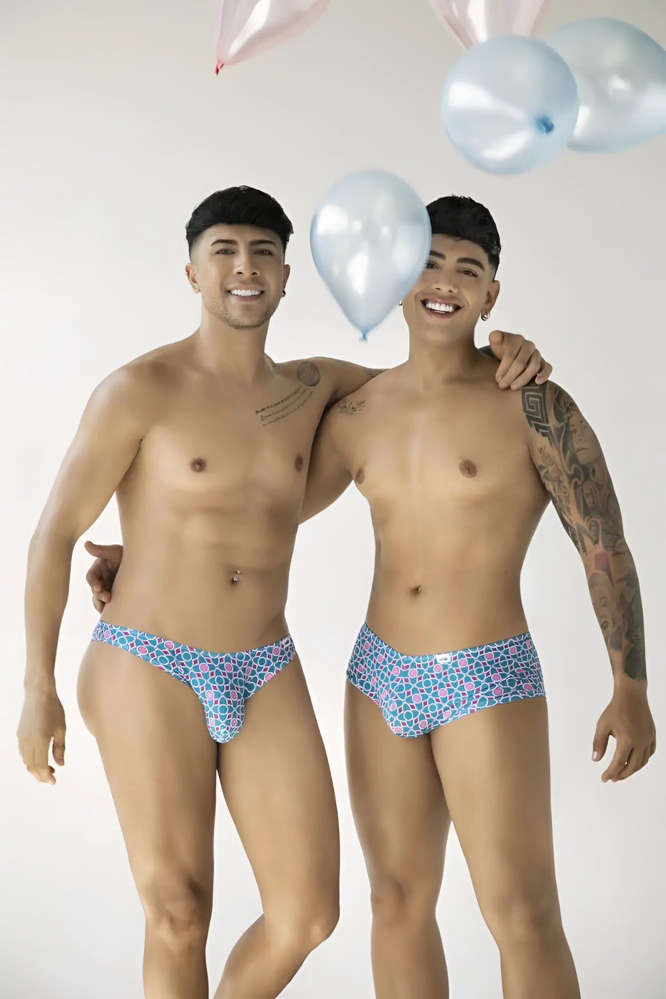 CandyMan 99924 blue briefs with geometric pattern showcasing front design in printed thong style