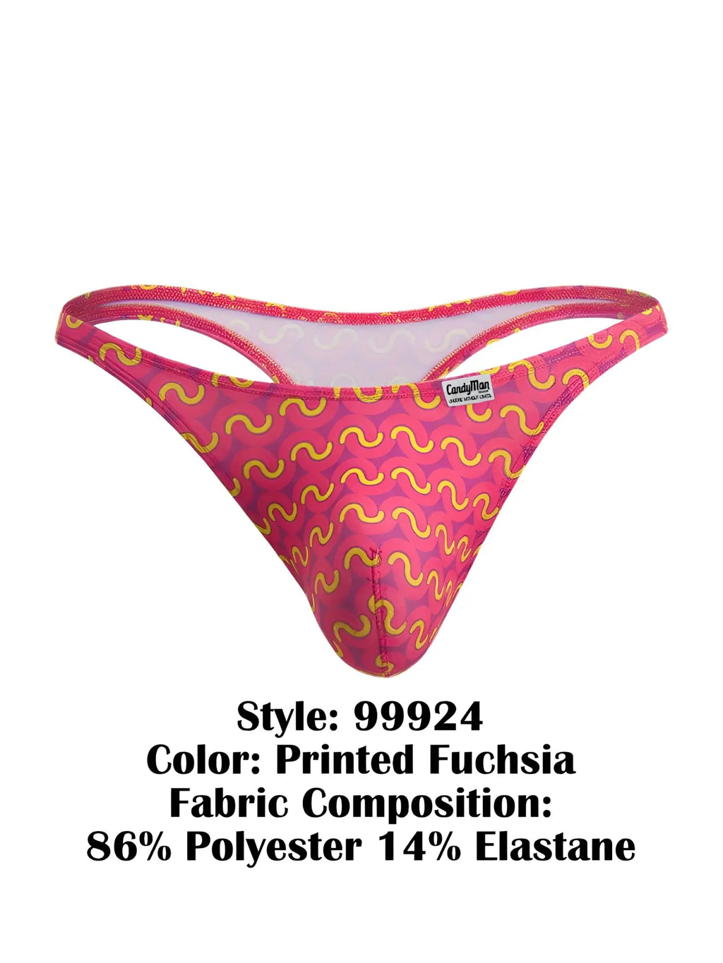 CandyMan 99924 fuchsia thong with yellow wavy print made of 86 polyester 14 elastane for comfortable wear