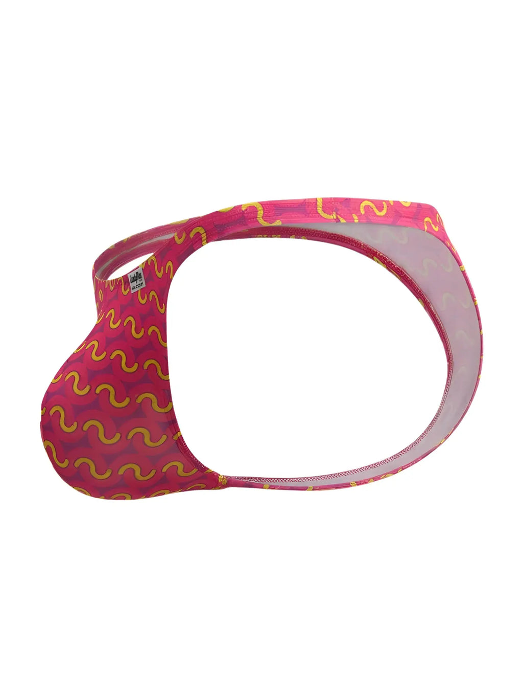 A vibrant pink and yellow patterned mens briefs candy man 99924 thongs color printed fuchsia with a snug fit