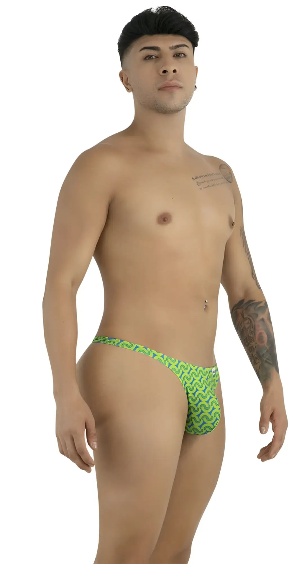 Bright green CandyMan 99924 thong with bold zigzag pattern made of printed fabric for stylish wear