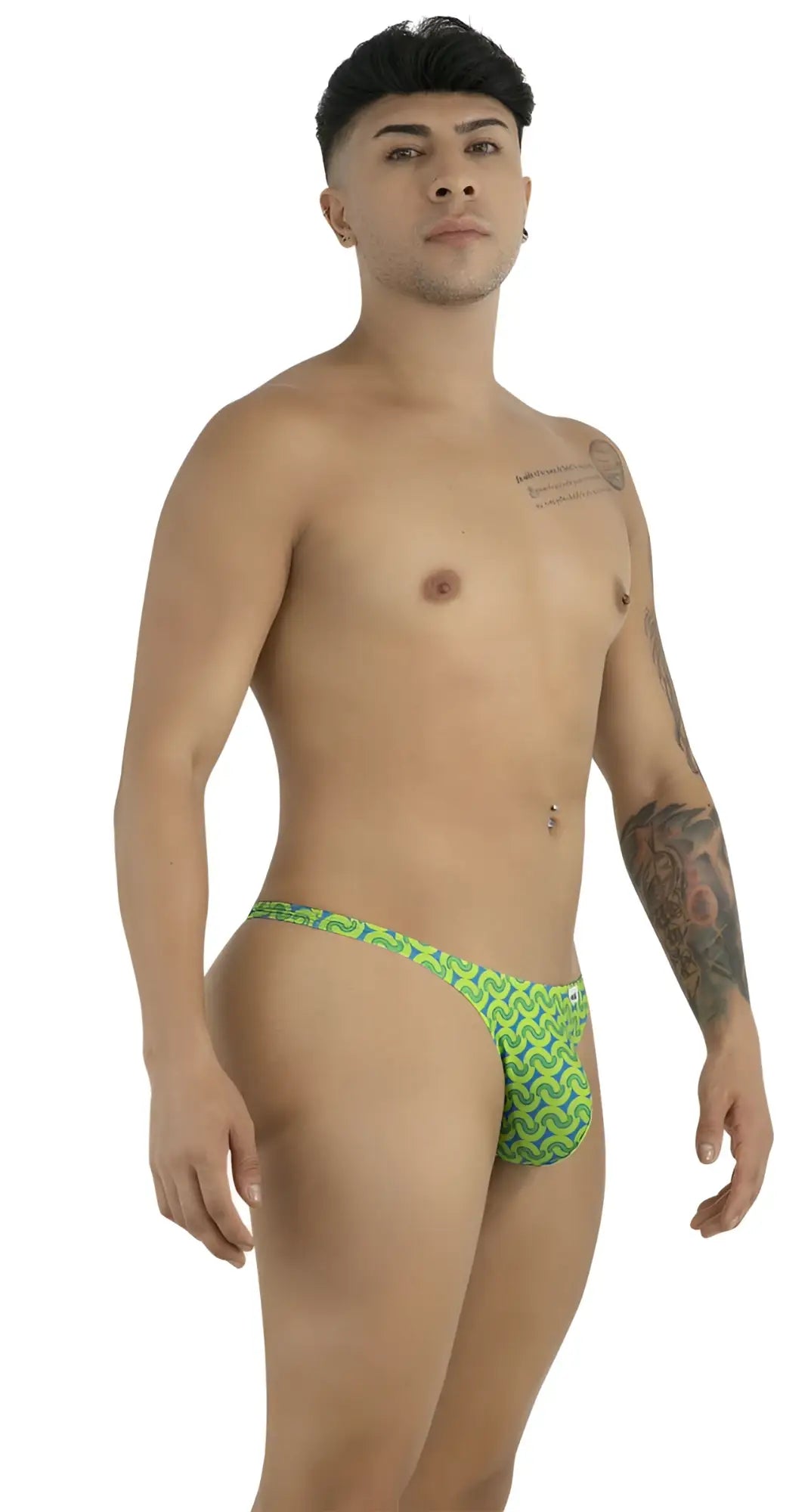 Bright green CandyMan 99924 thong with bold zigzag pattern made of printed fabric for stylish wear