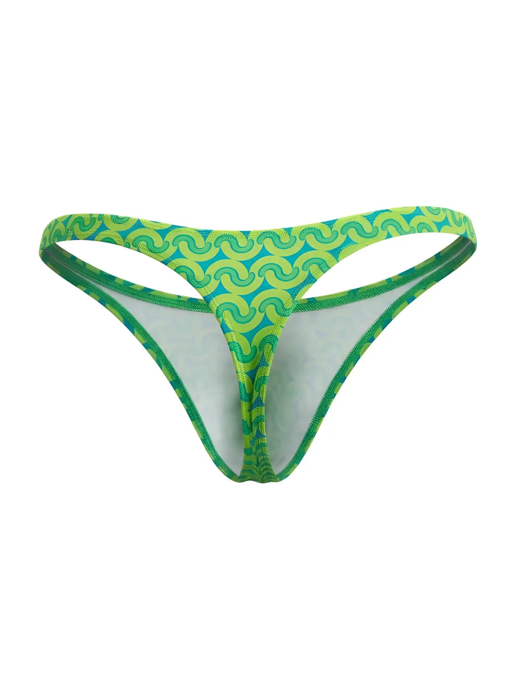 CandyMan 99924 thong in vibrant green and teal with bold wavy pattern for comfortable stylish wear