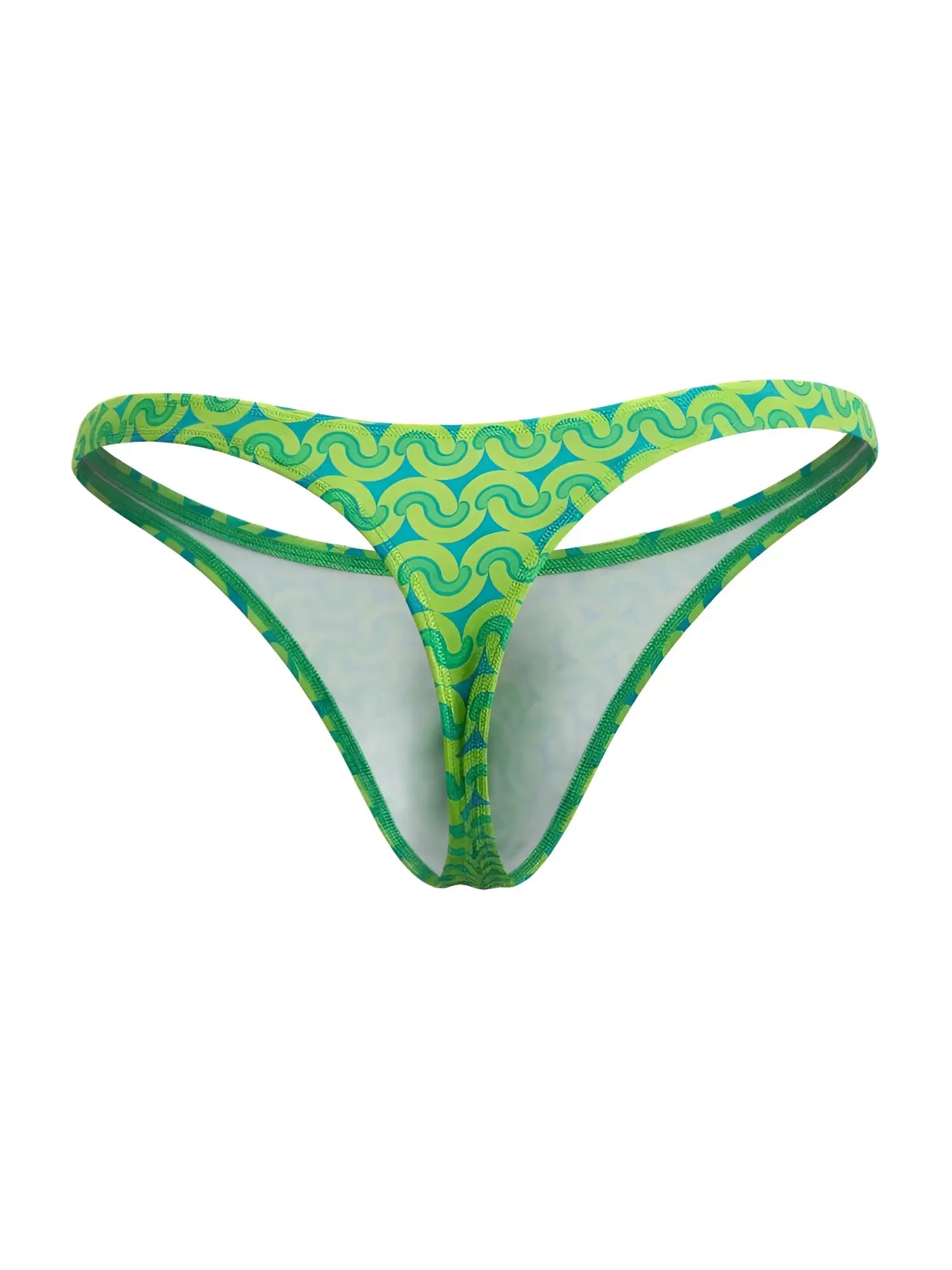 CandyMan 99924 thong in vibrant green and teal with bold wavy pattern for comfortable stylish wear