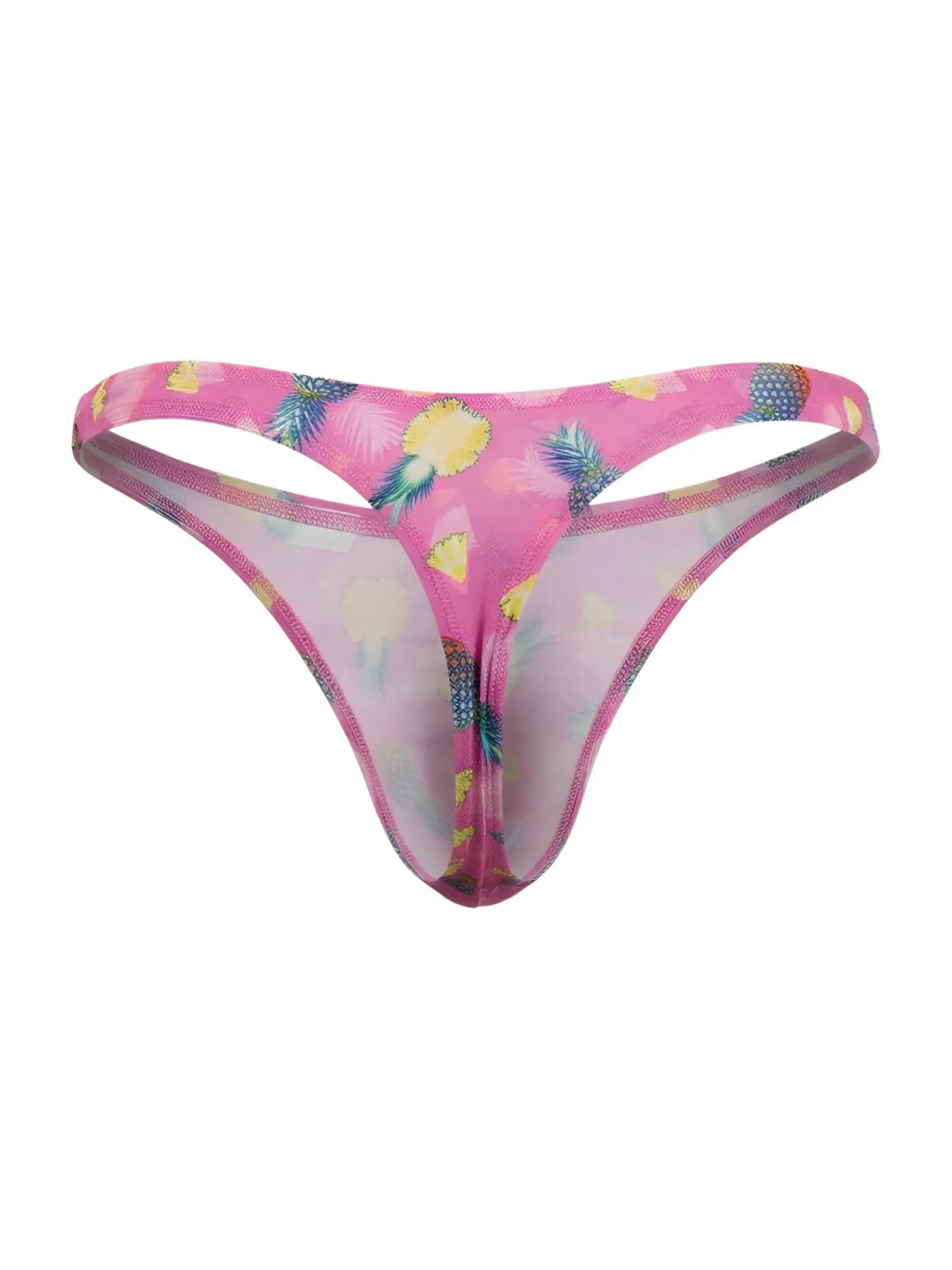 Pink sheer thong with pineapple print by candyman 99924 showcasing delicate printed fabric design
