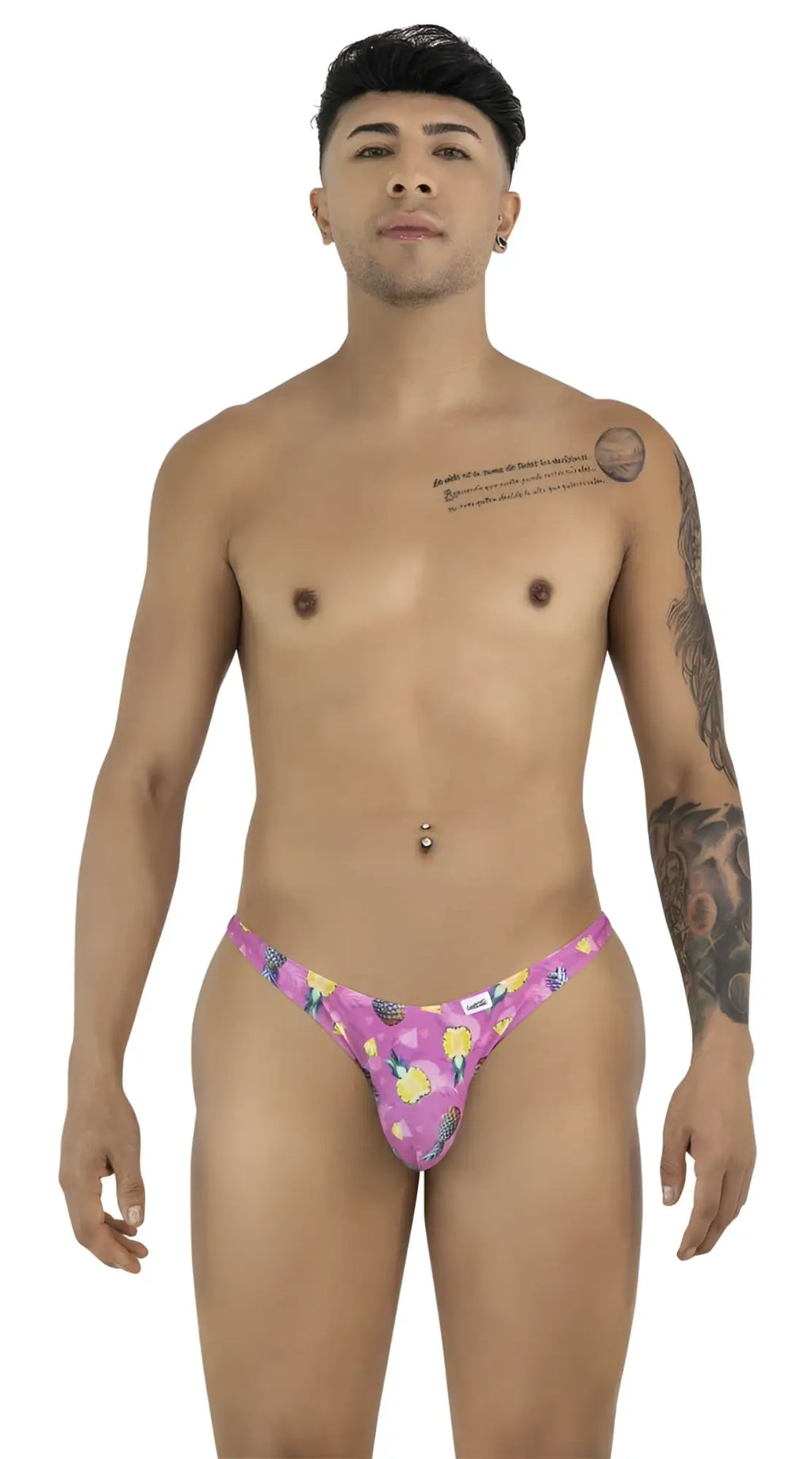 Pink tropical pineapple-patterned thong candyMan 99924 thongs color printed pink shown from the back side