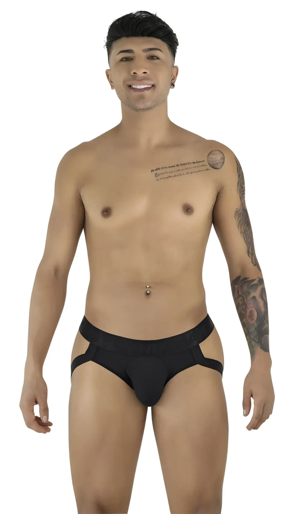 Black candyman 99925 jockstrap with snug fit and side cutouts designed as athletic briefs