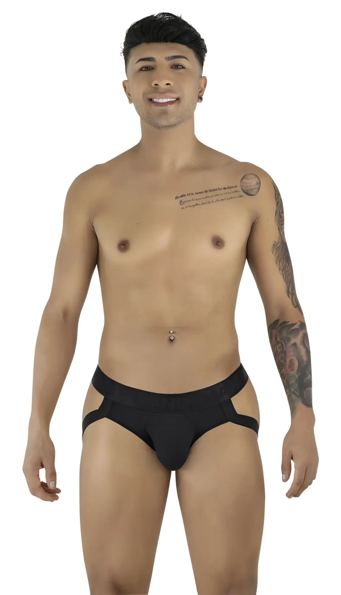 Black candyman 99925 jockstrap with snug fit and side cutouts designed as athletic briefs