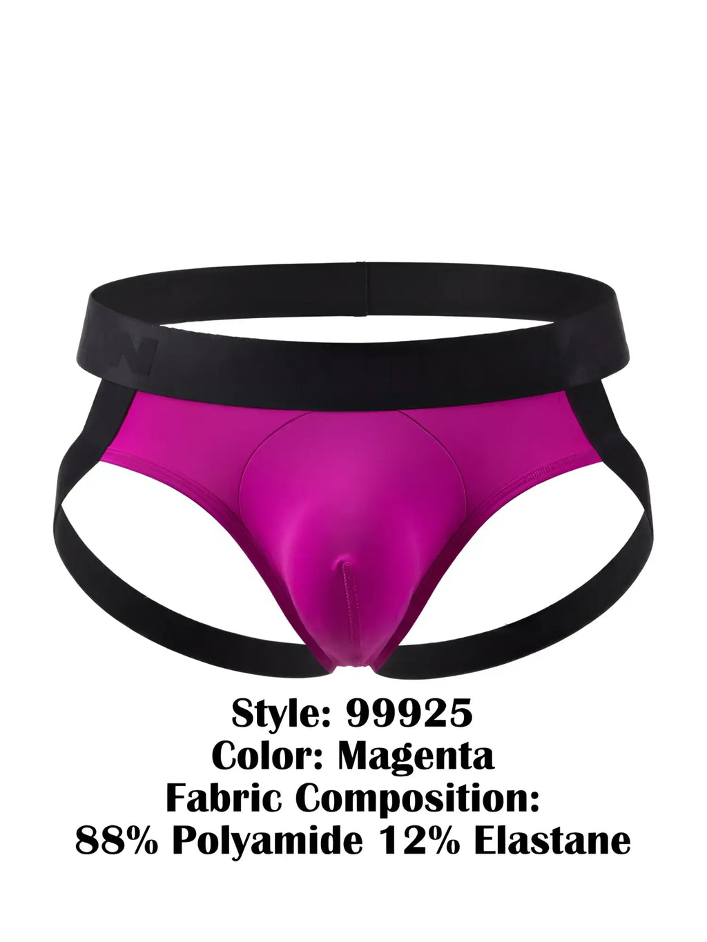 Magenta candyman 99925 men’s briefs with black elastic waistband and side straps made from polyamide and elastane