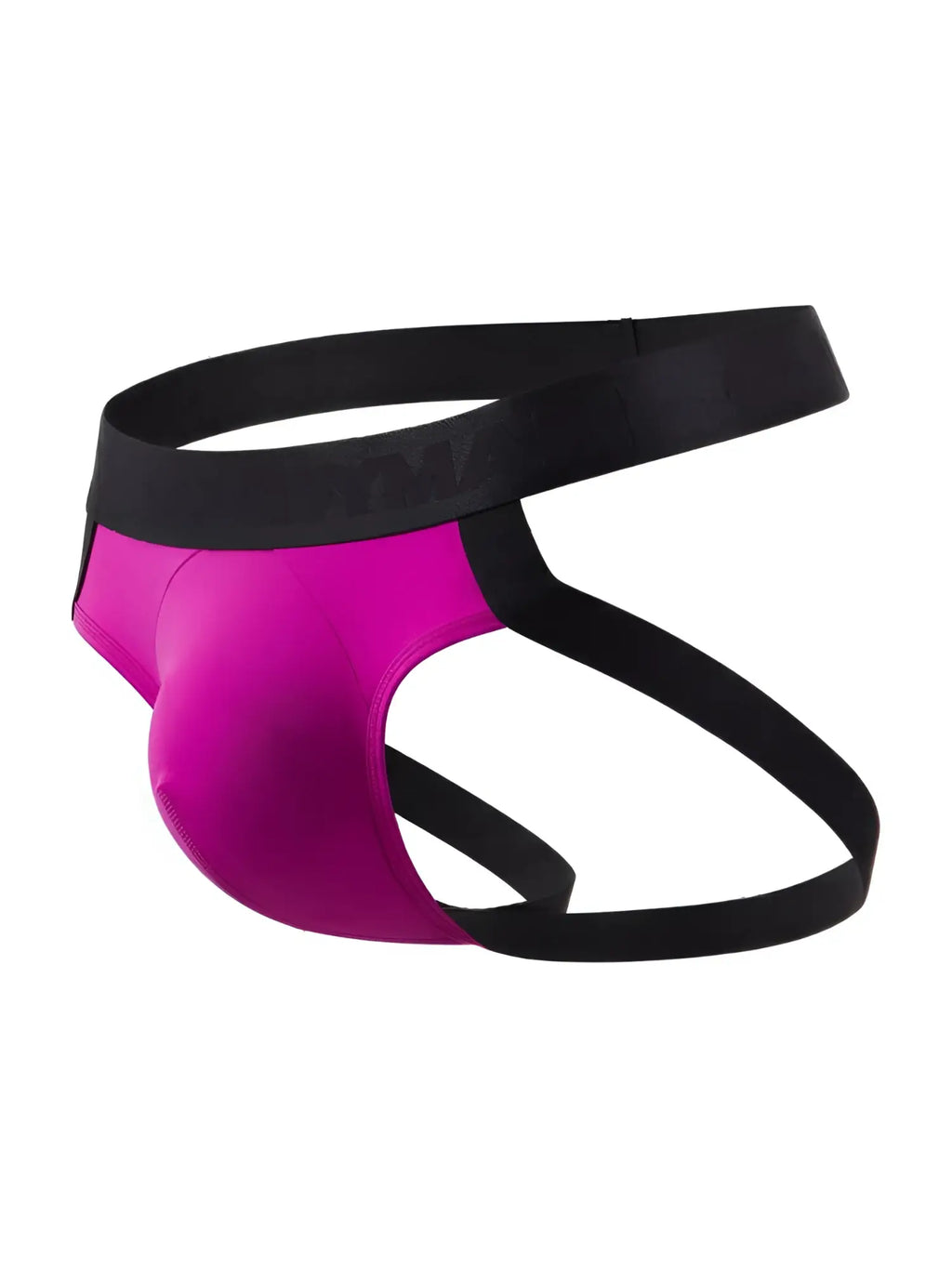 Candyman 99925 jockstrap in vibrant magenta and black with a sleek form-fitting design and breathable fabric