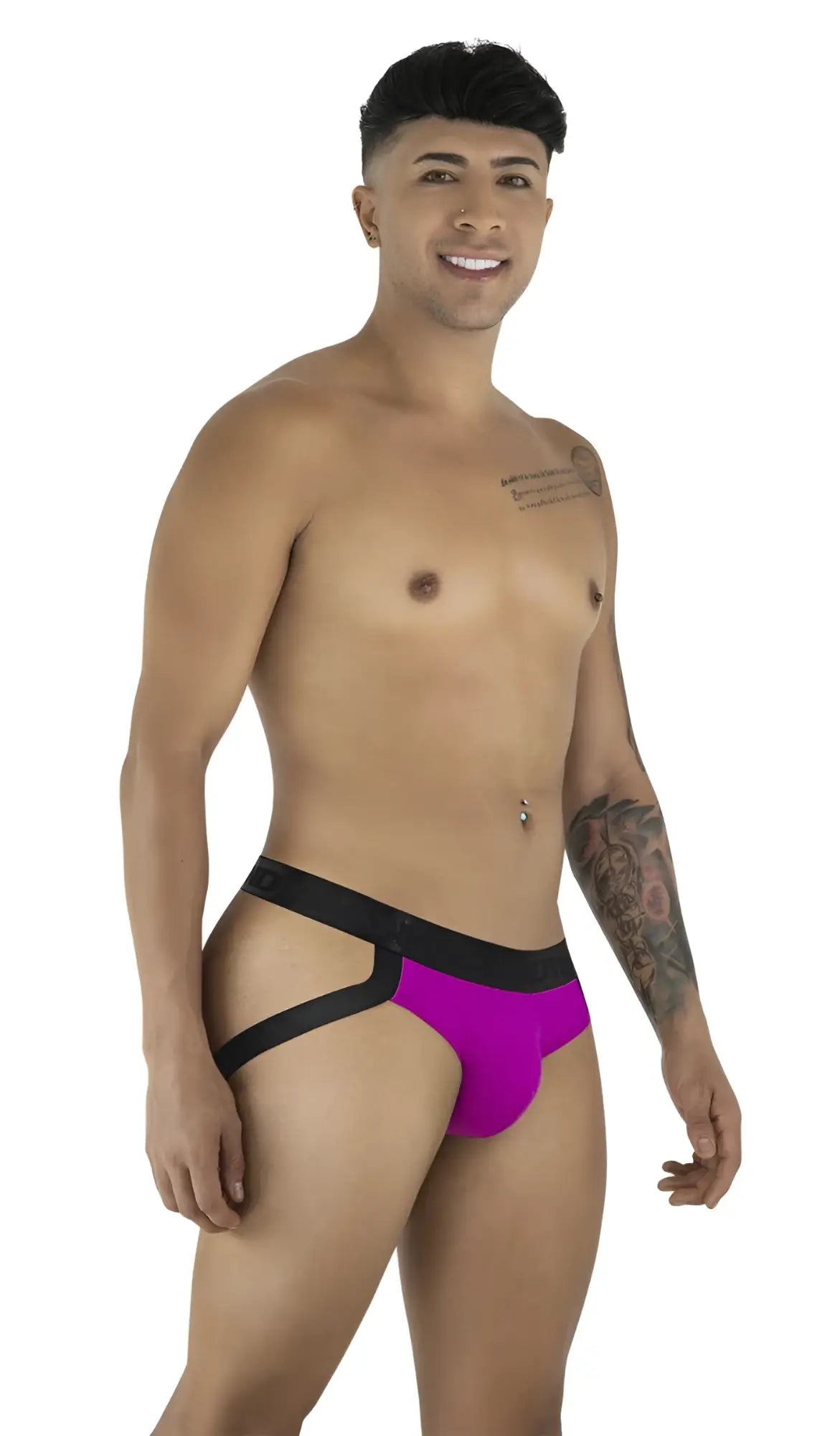 Vibrant fuchsia and black CandyMan 99925 jockstrap with sleek modern design made for athletic support