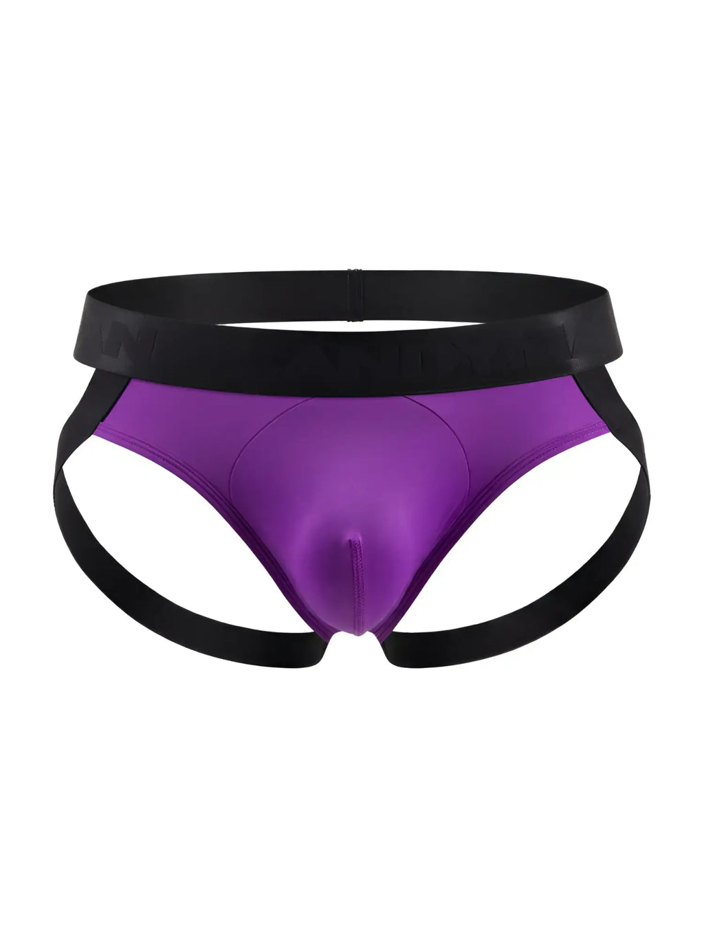 CandyMan 99925 jockstrap in orchid color features purple and black sleek form-fitting athletic briefs design