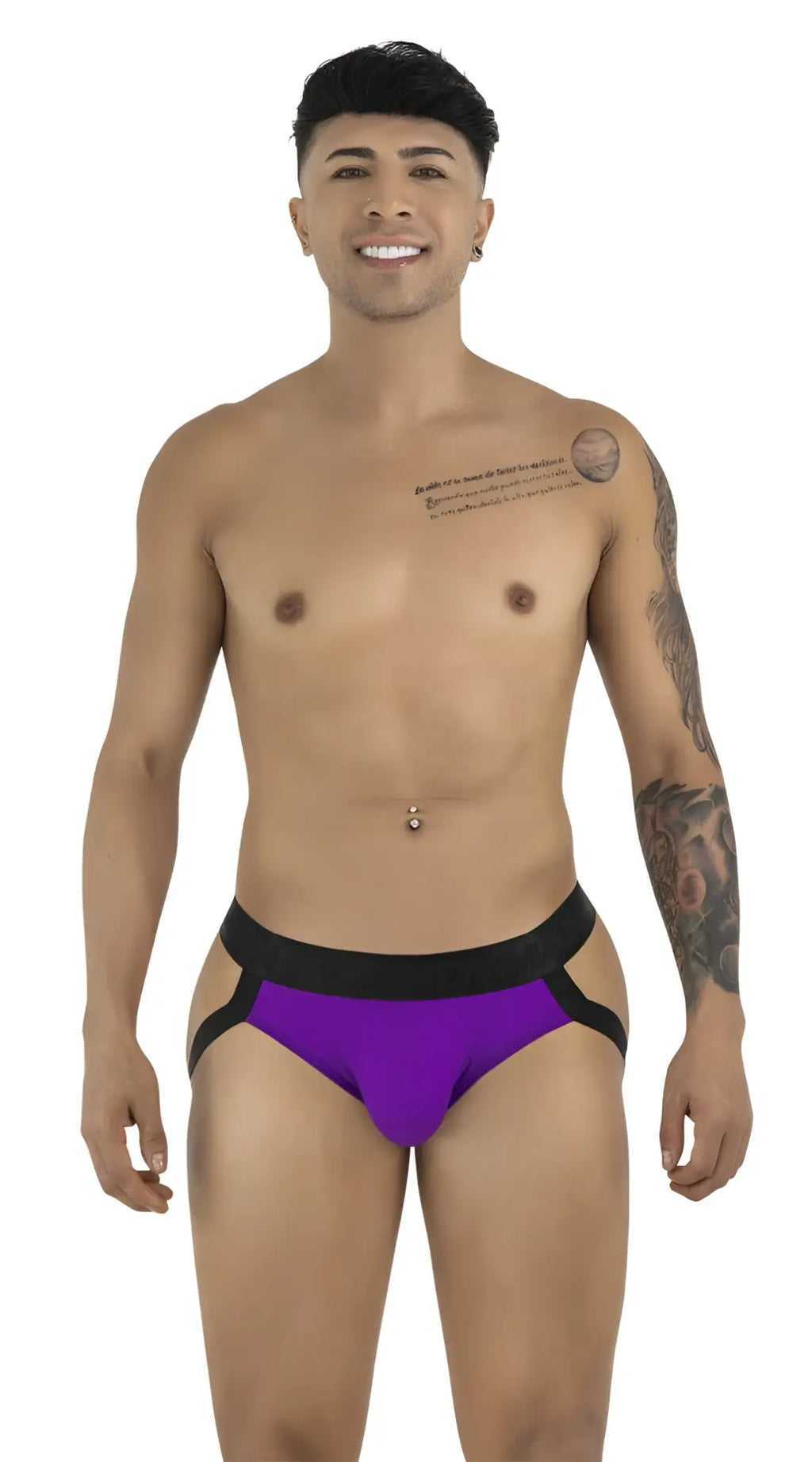 CandyMan 99925 jockstrap in orchid features purple and black athletic briefs with a supportive contoured design