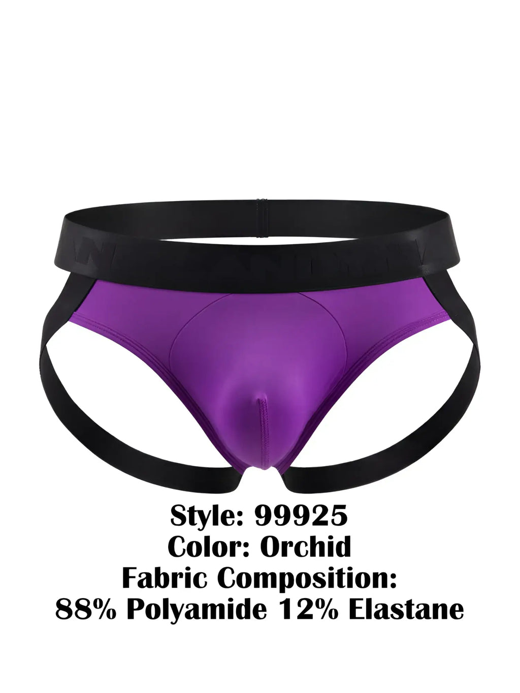 Purple orchid-colored candy man 99925 jockstrap briefs with black waistband and straps made of polyamide and elastane