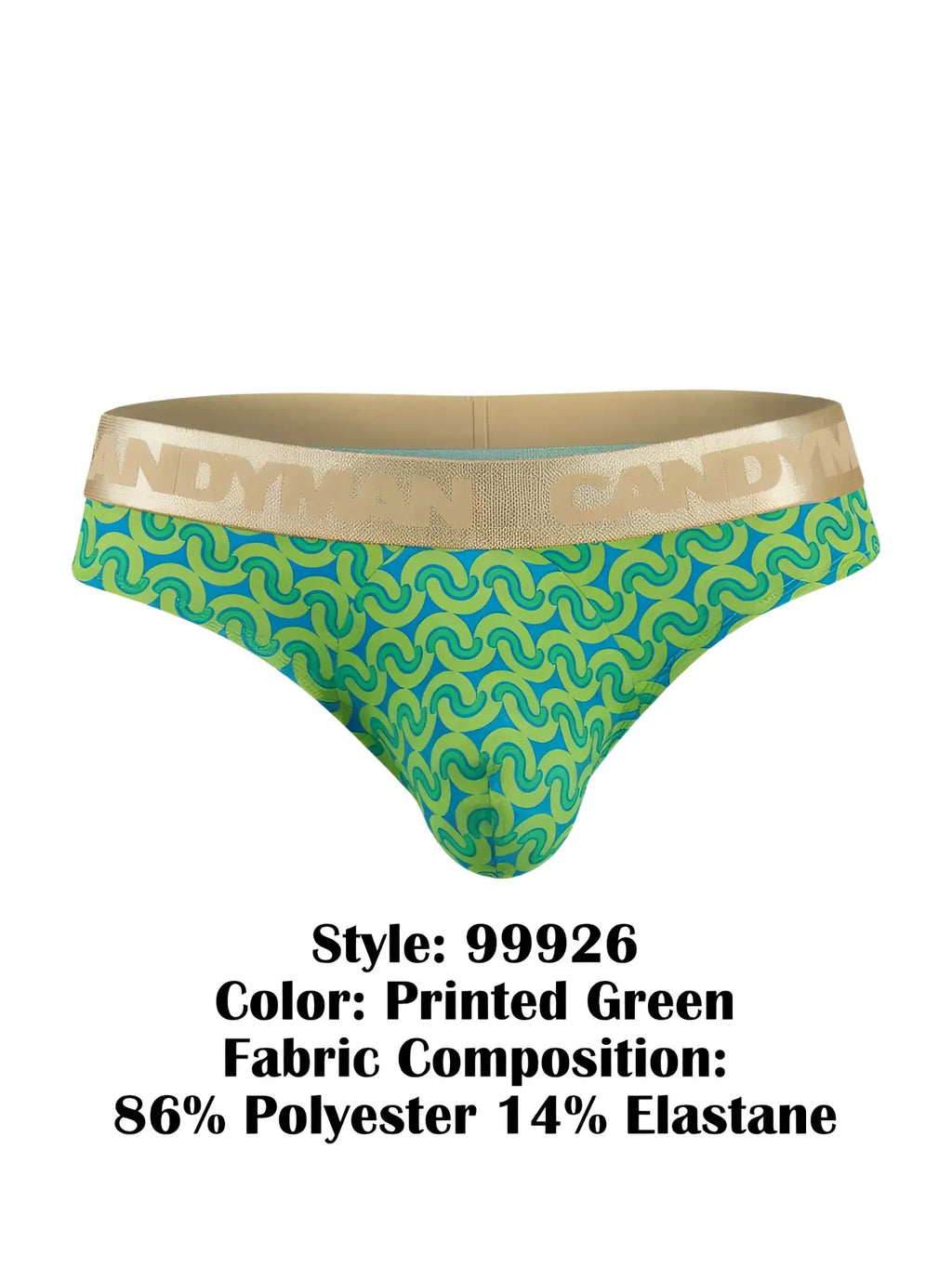 Green and blue printed briefs with gold candyman waistband candy man 99926 briefs color printed green