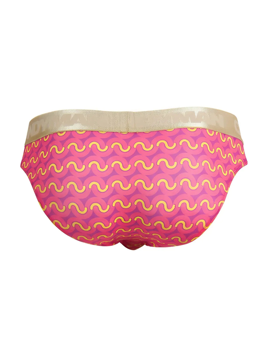Pink briefs with vibrant yellow wavy pattern and beige elastic waistband candyMan 99926 color printed pink