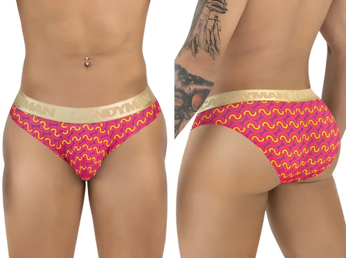 CandyMan 99926 briefs vibrant pink and yellow wavy pattern with gold elastic waistband branded bandyman
