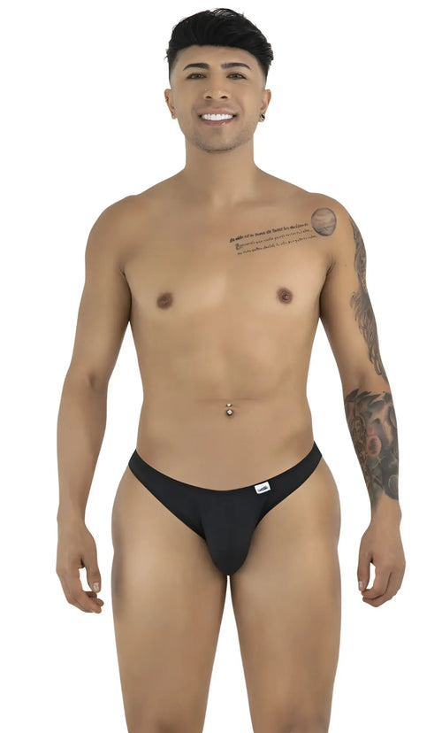 CandyMan 99928 bikini black briefs with a small white logo on the left hip made from comfortable fabric