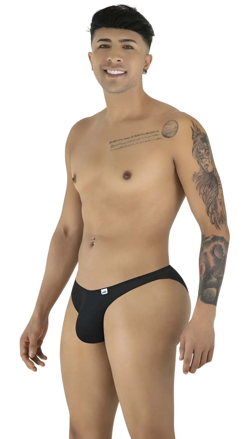 Black form-fitting briefs with a small white logo on the left hip candyMan 99928 bikini color black