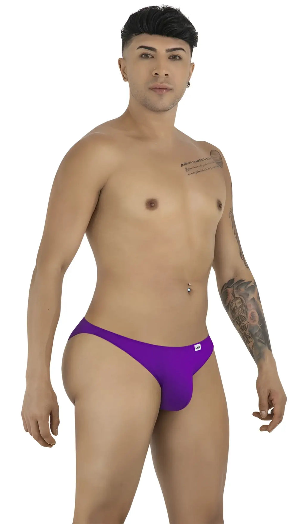 Purple athletic bikini briefs candyMan 99928 color orchid with small white logo on the left hip