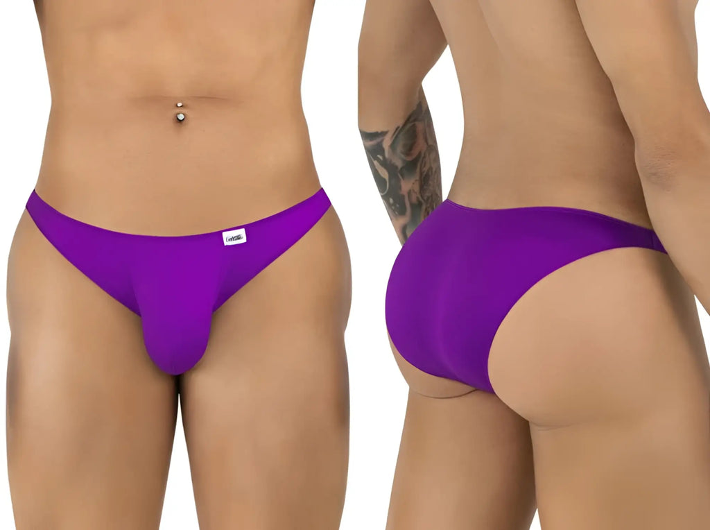 Purple men’s briefs candyman 99928 bikini color orchid with smooth form fitting design and white brand tag on waistband