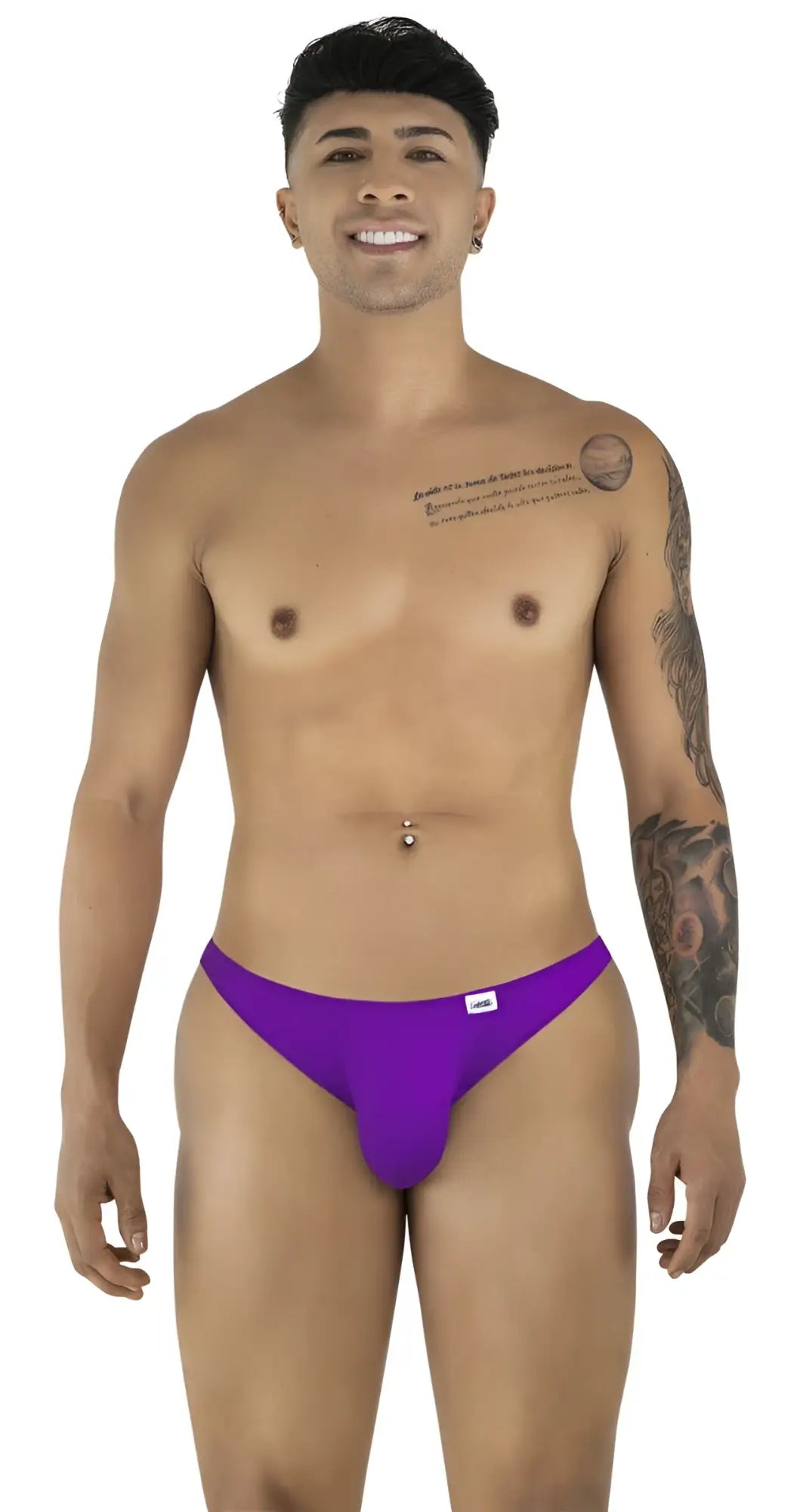 Purple candyMan 99928 bikini briefs with a small white logo on the left hip designed in orchid color