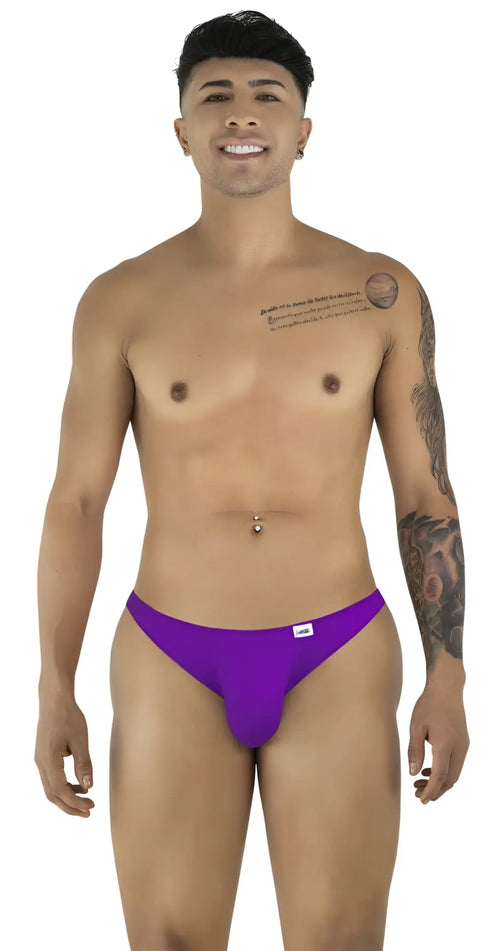 Purple candyMan 99928 bikini briefs with a small white logo on the left hip designed in orchid color