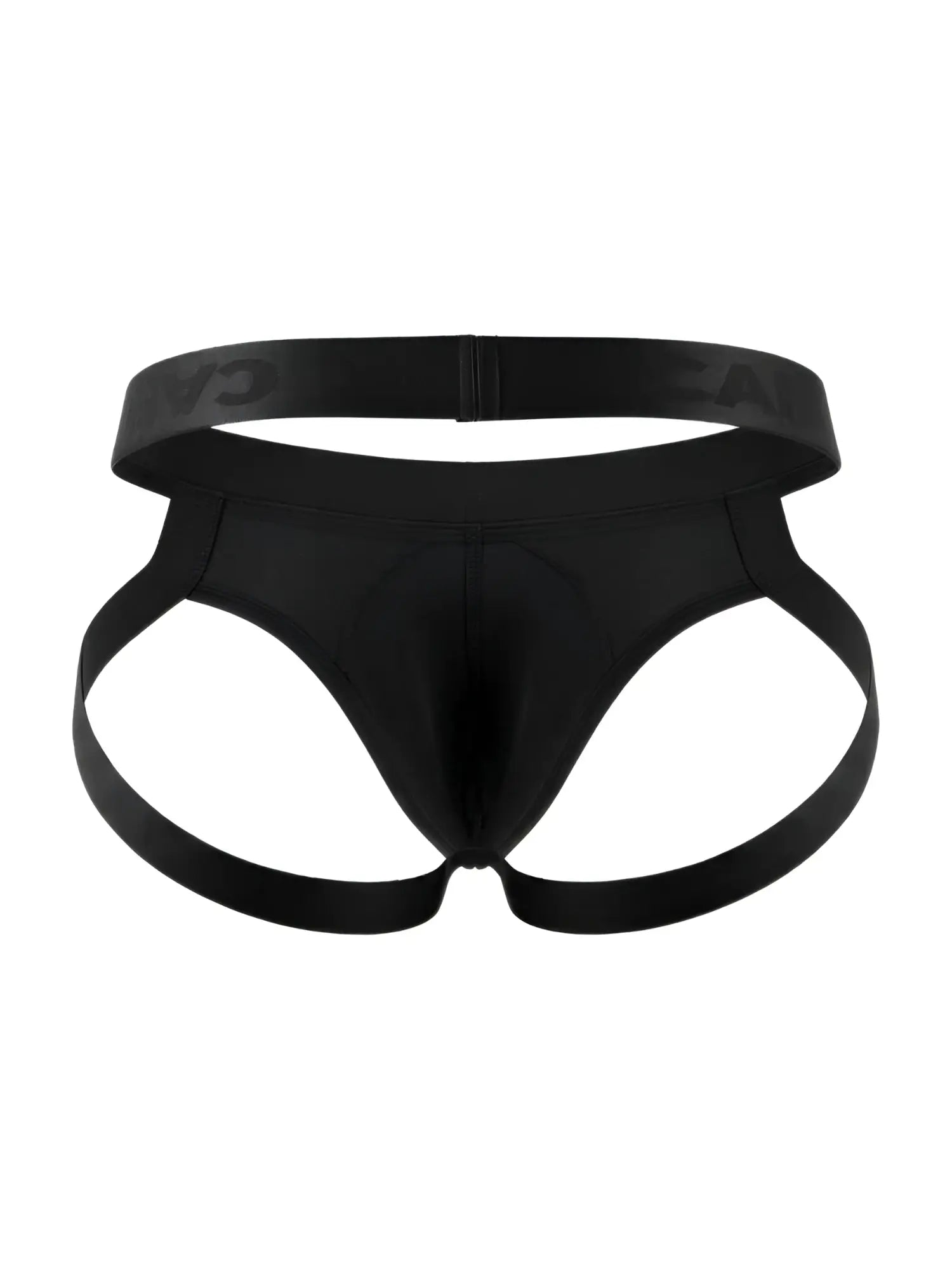 Candidman 99929 jockstrap black sleek form-fitting black men’s briefs with adjustable side straps visible from the back