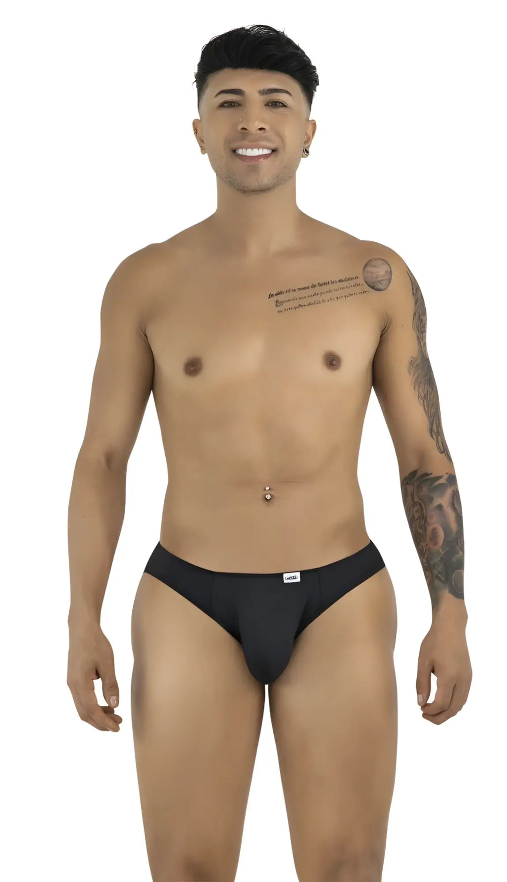 Black CandyMan 99929 jockstrap briefs with a small white logo on the waistband in comfortable stretchy fabric