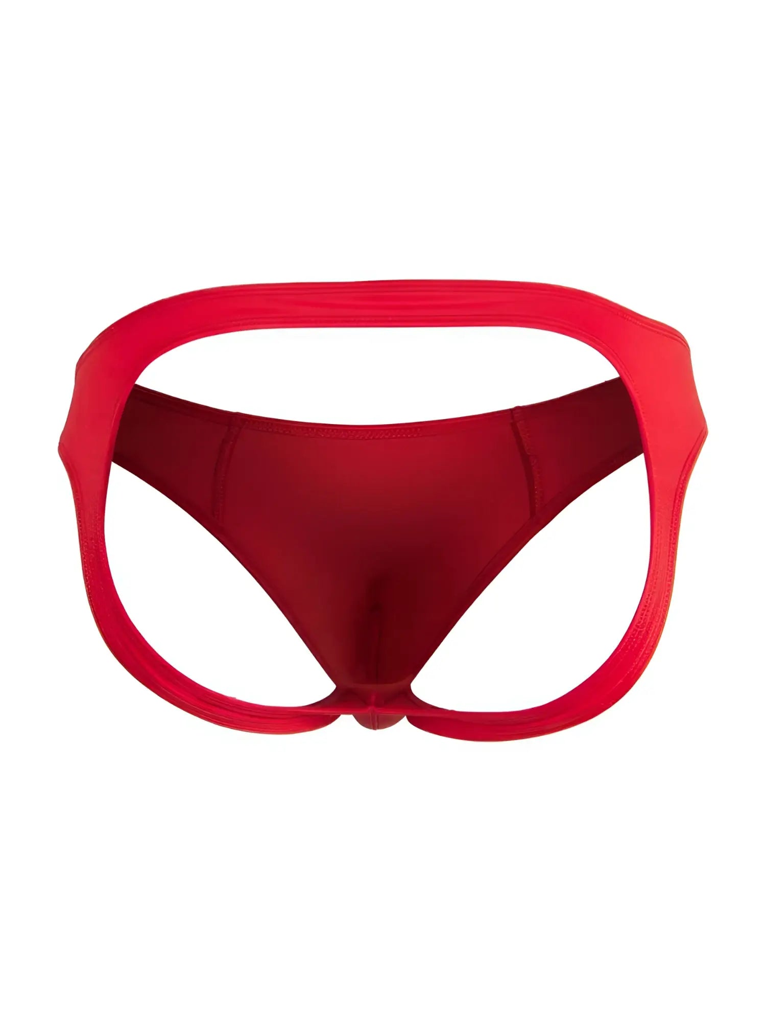 Red bikini bottom jockstrap by CandyMan with a bold wide waistband and smooth form-fitting design in red