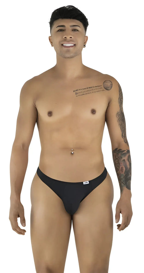 Black CandyMan 99930 thong briefs with a small white logo on the waistband made of soft fabric
